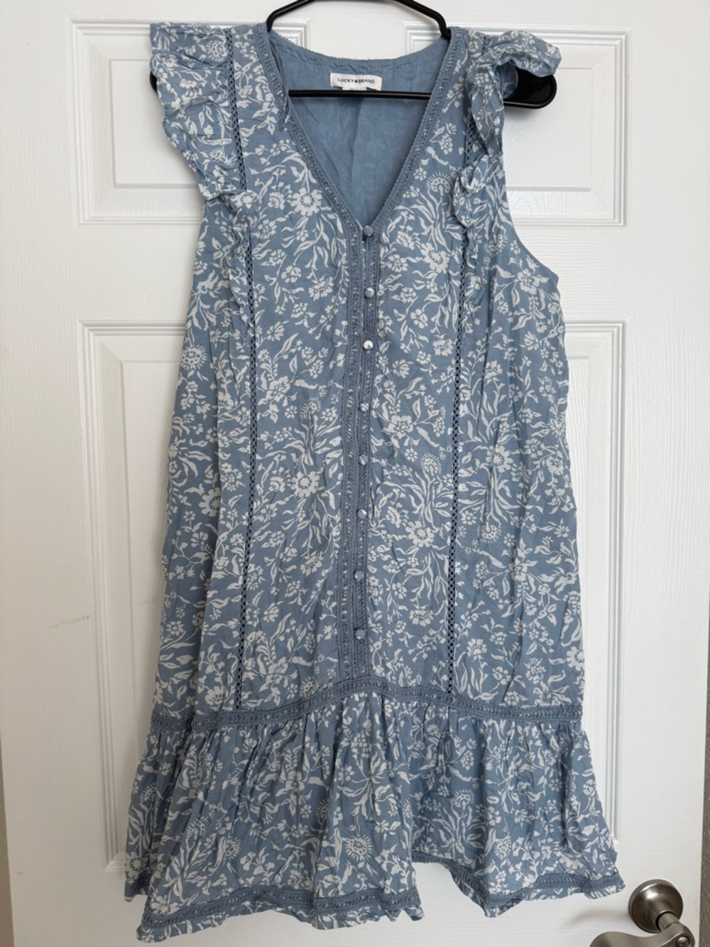 Lucky Brand Blue and White Floral Ruffle Mini Dress